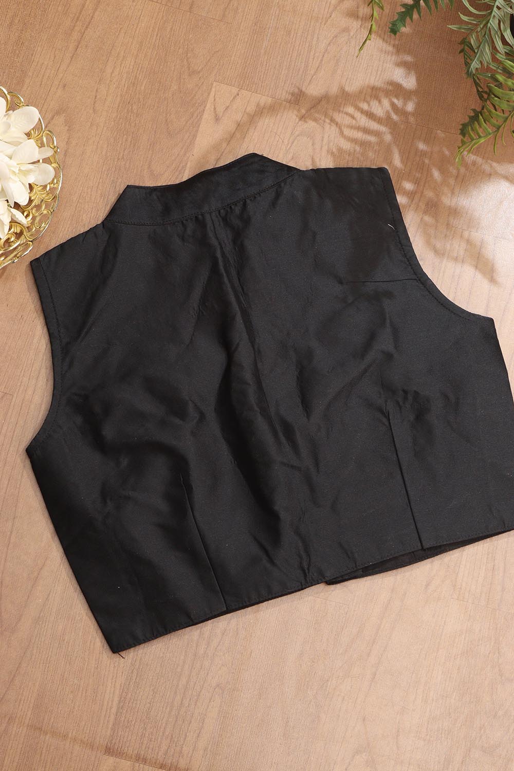 Black Plain Silk Non Padded Blouse - Luxurion World