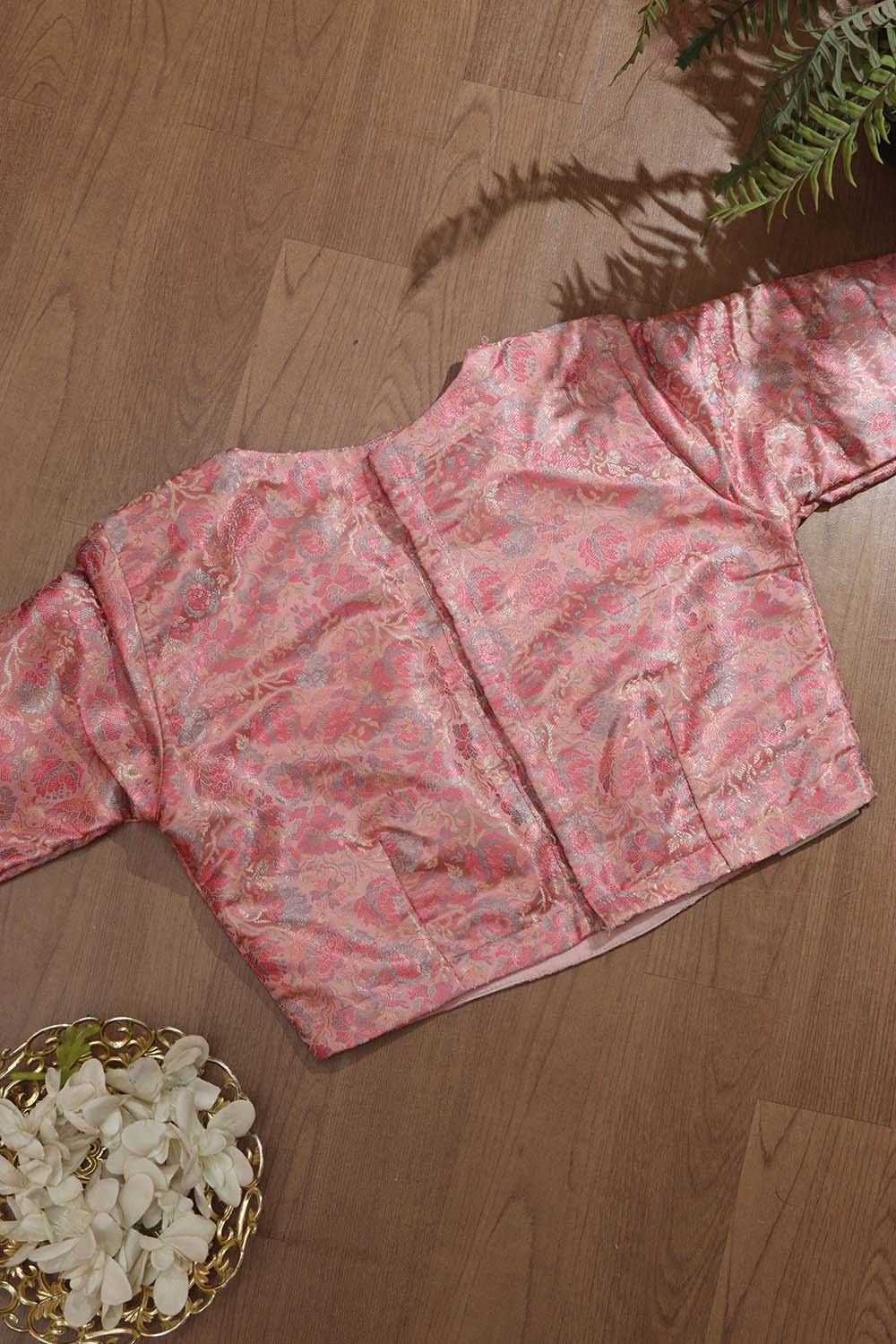 Pink Banarasi Silk Tanchui Jamawar Blouse - Luxurion World