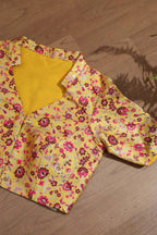 Yellow Banarasi Silk Meenakari Floral Design Collar Neck Blouse - Luxurion World