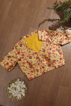Yellow Banarasi Silk Meenakari Floral Design Collar Neck Blouse - Luxurion World