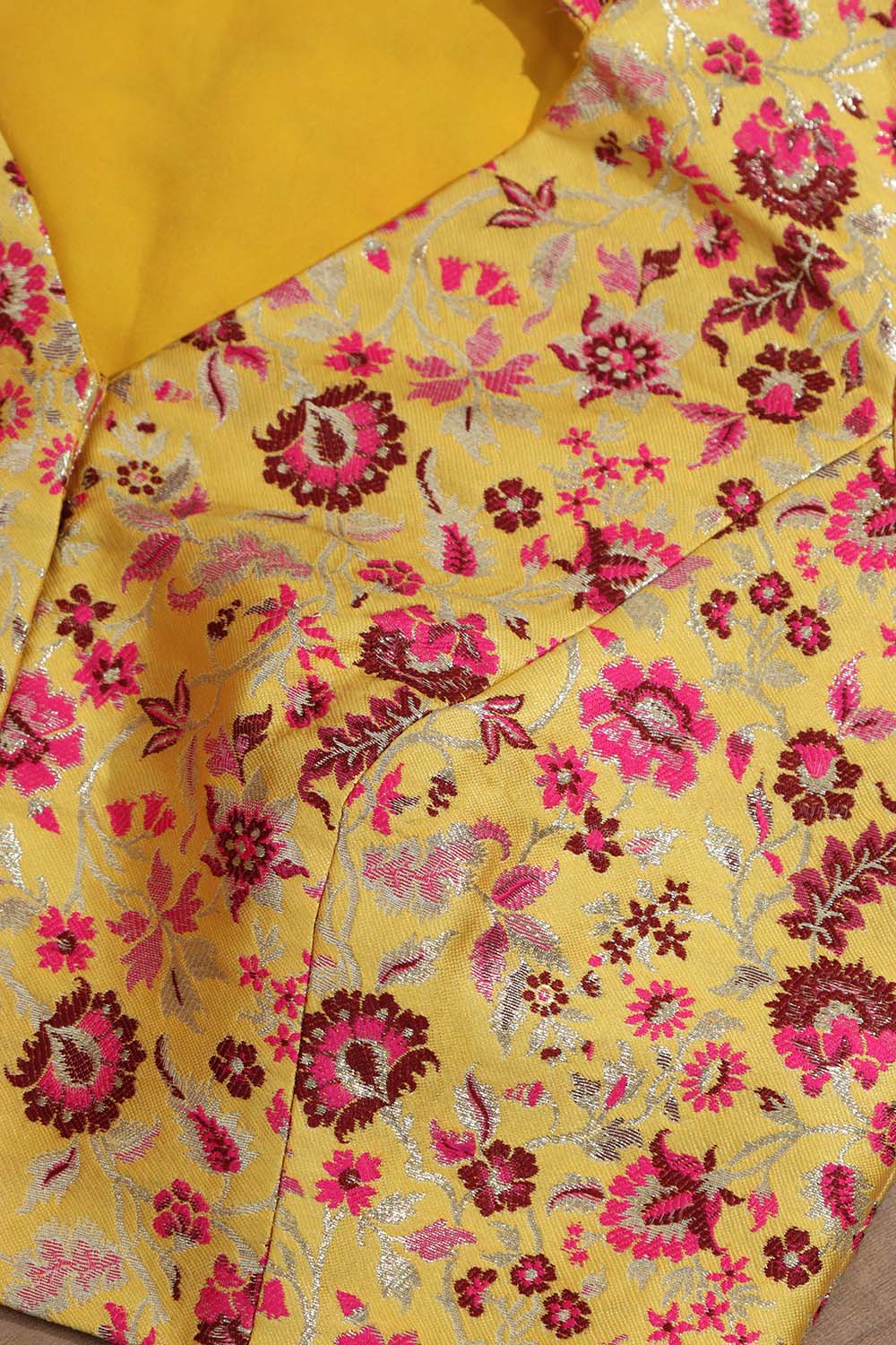 Yellow Banarasi Silk Meenakari Floral Design Collar Neck Blouse - Luxurion World