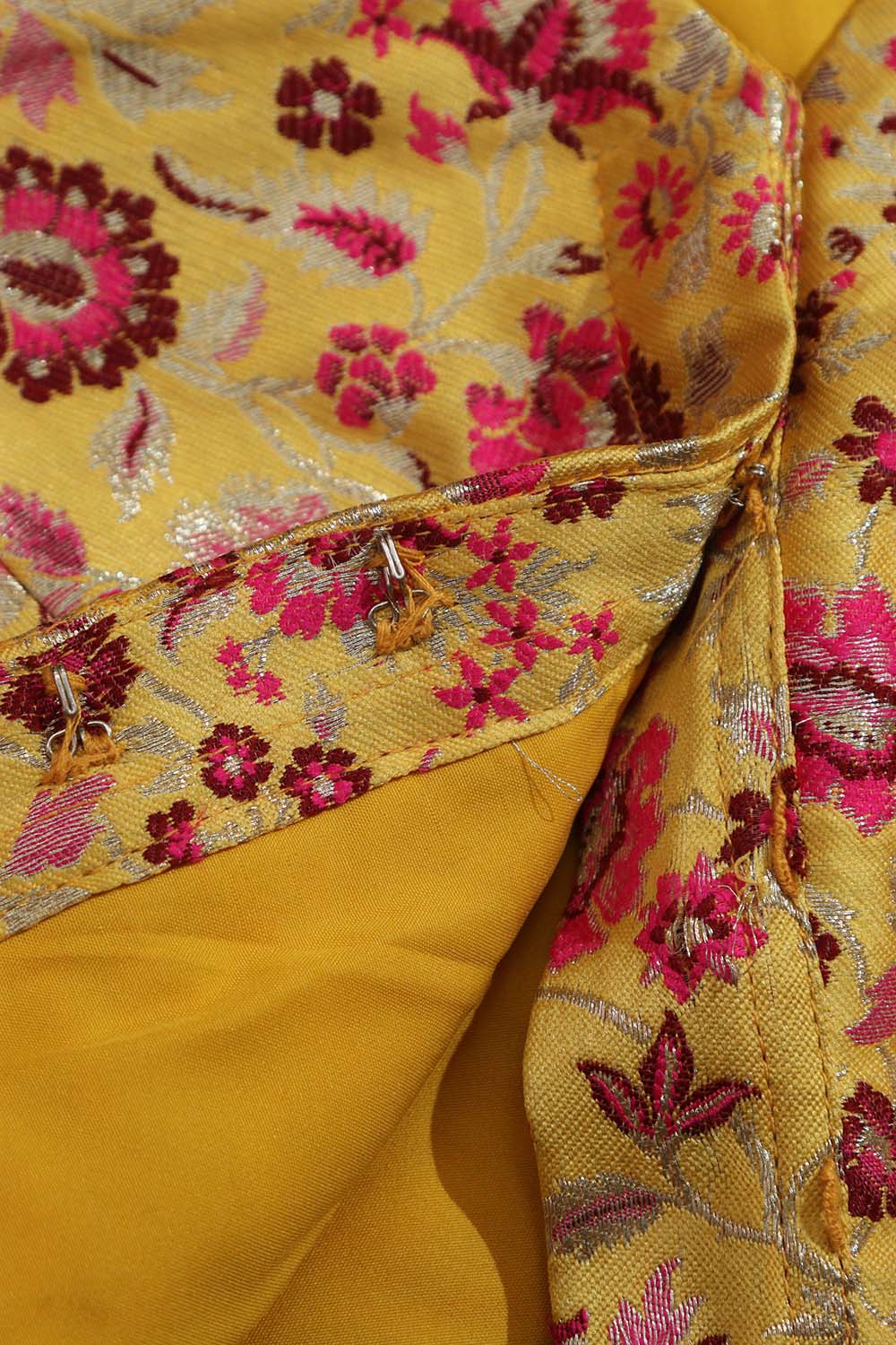 Yellow Banarasi Silk Meenakari Floral Design Collar Neck Blouse - Luxurion World