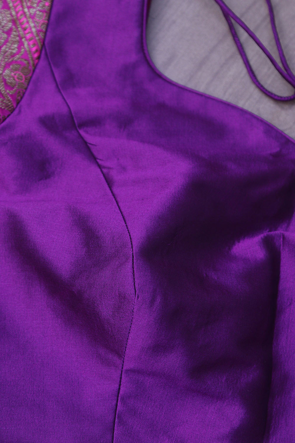 Elegant Purple Plain Silk Non Padded Blouse With Banarasi Border - Luxurion World