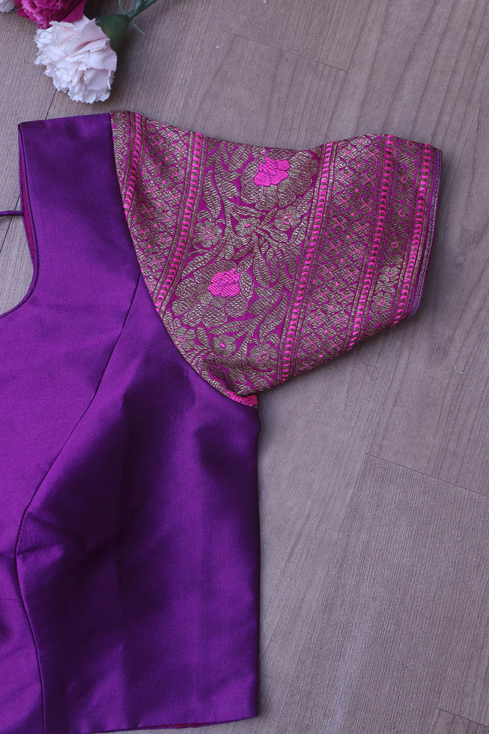 Elegant Purple Plain Silk Non Padded Blouse With Banarasi Border - Luxurion World