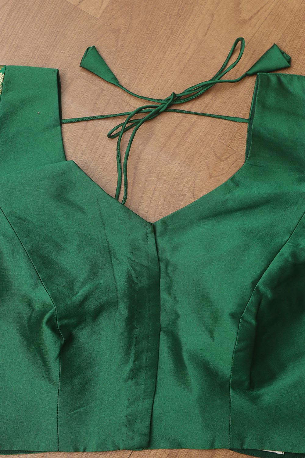 Green Plain Silk Non Padded Blouse With Banarasi Border - Luxurion World