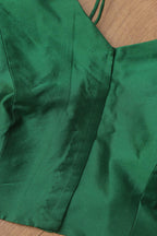 Green Plain Silk Non Padded Blouse With Banarasi Border - Luxurion World