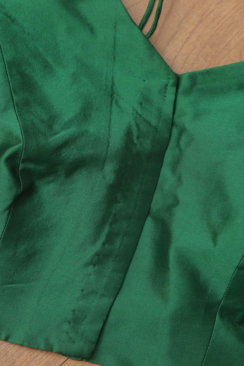 Green Plain Silk Non Padded Blouse With Banarasi Border - Luxurion World
