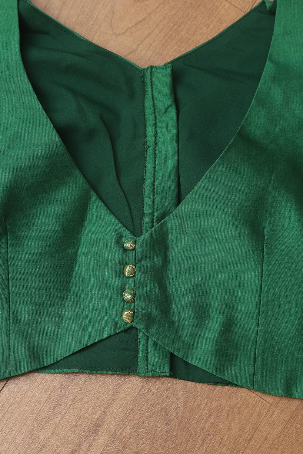 Green Plain Silk Non Padded Blouse With Banarasi Border - Luxurion World