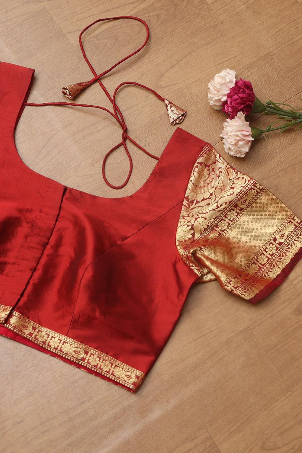 Elegant Maroon Plain Silk Non Padded Blouse With Banarasi Border - Luxurion World