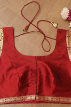 Elegant Maroon Plain Silk Non Padded Blouse With Banarasi Border - Luxurion World