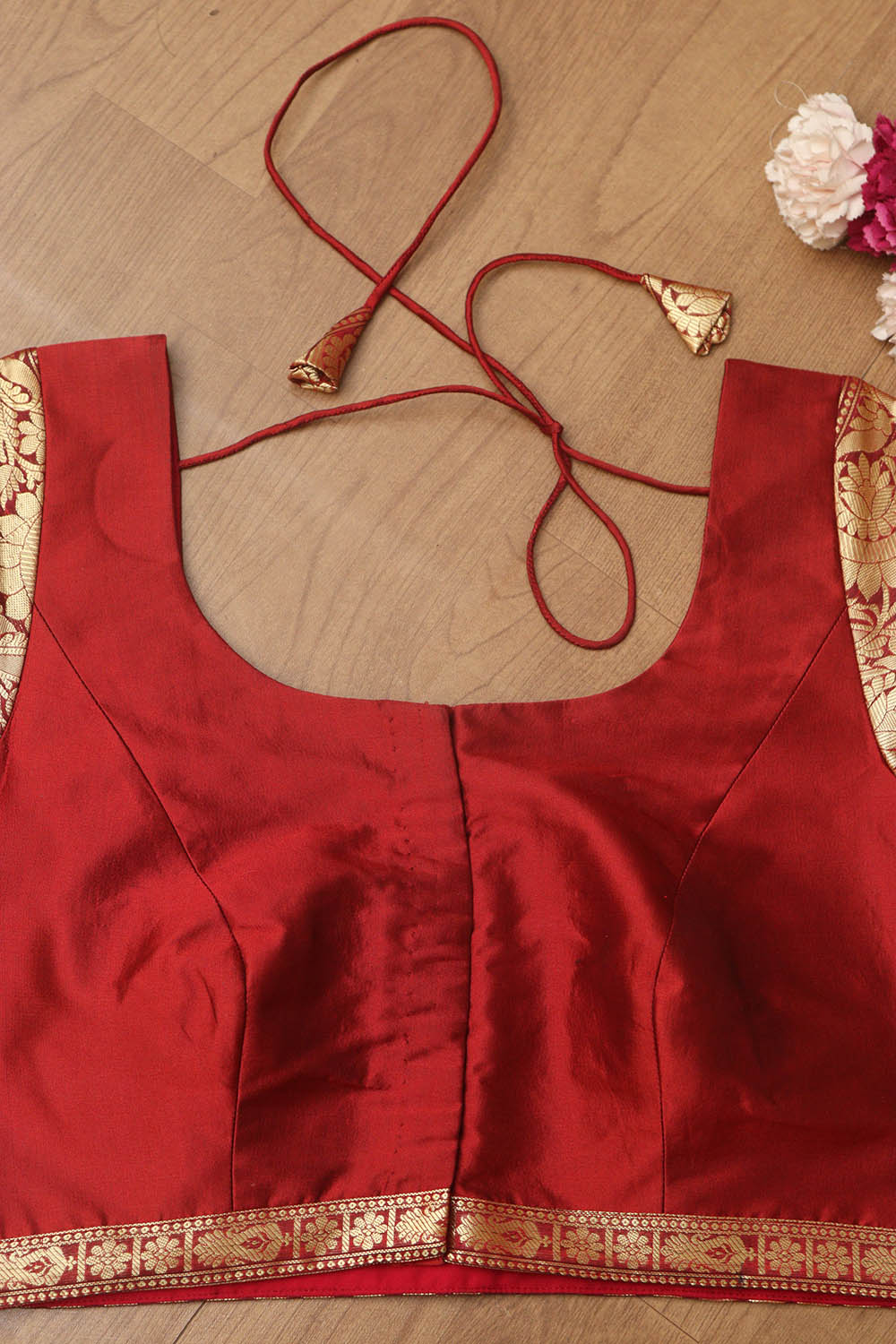 Elegant Maroon Plain Silk Non Padded Blouse With Banarasi Border - Luxurion World