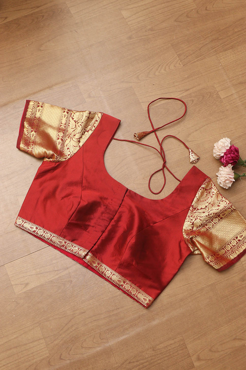 Elegant Maroon Plain Silk Non Padded Blouse With Banarasi Border - Luxurion World