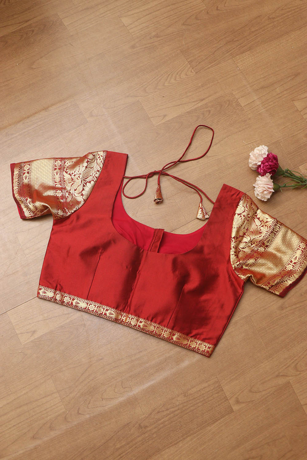 Elegant Maroon Plain Silk Non Padded Blouse With Banarasi Border - Luxurion World