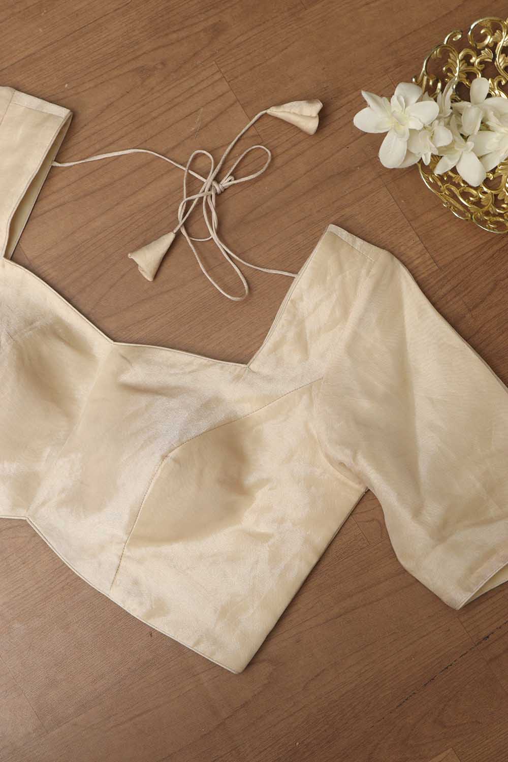 Silver Plain Metallic Pure Tissue Padded Blouse - Luxurion World