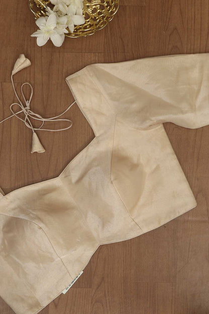 Silver Plain Metallic Pure Tissue Padded Blouse - Luxurion World