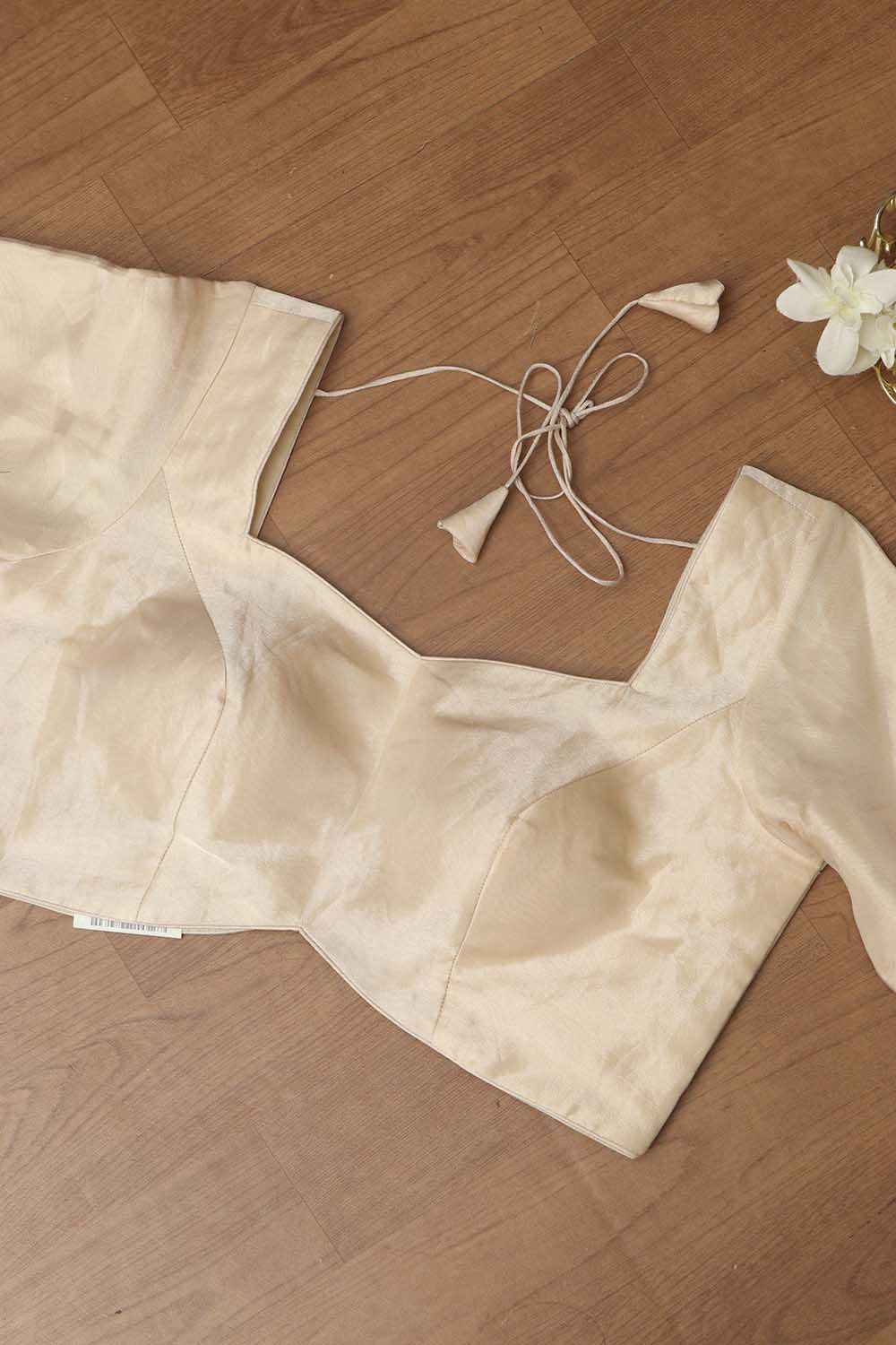 Silver Plain Metallic Pure Tissue Padded Blouse - Luxurion World