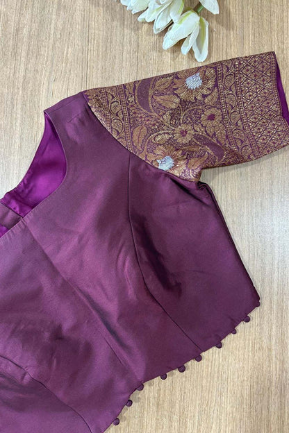 Elegant Maroon Plain Silk Non Padded Blouse With Banarasi Border - Luxurion World
