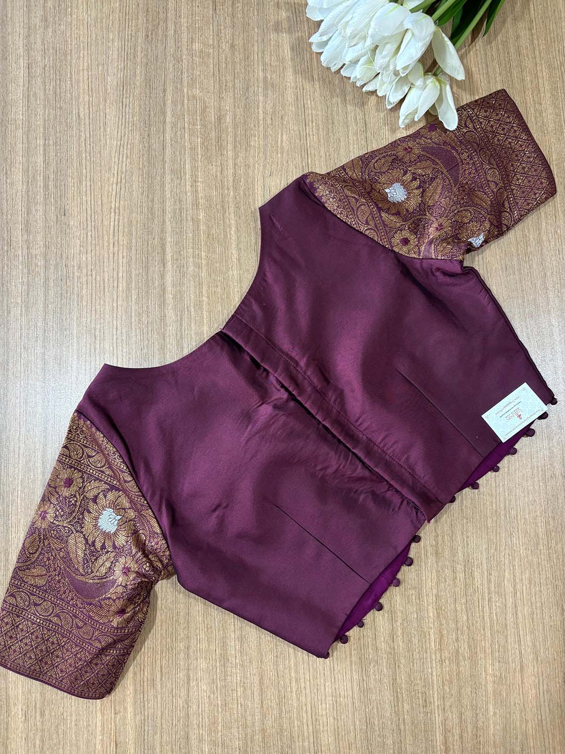 Elegant Maroon Plain Silk Non Padded Blouse With Banarasi Border - Luxurion World