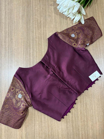 Elegant Maroon Plain Silk Non Padded Blouse With Banarasi Border - Luxurion World