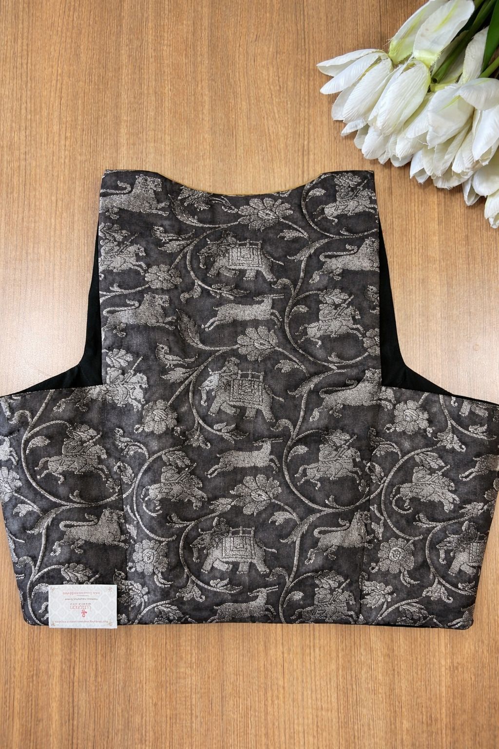 Black Banarasi Silk Animal And Flower Design Blouse - Luxurion World