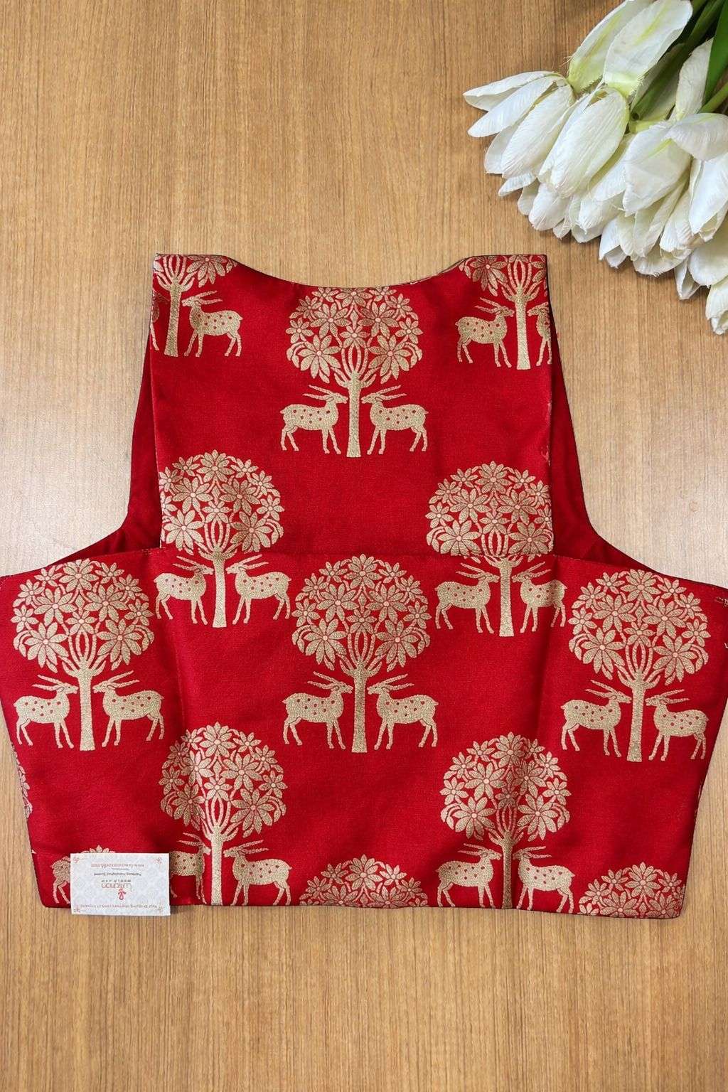 Red Banarasi Silk Deer Design Blouse - Luxurion World