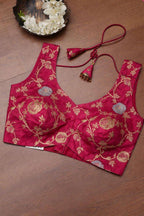 Pink Banarasi Silk Flower Design Padded Sona Roopa Blouse - Luxurion World
