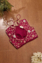 Pink Banarasi Silk Flower Design Padded Sona Roopa Blouse - Luxurion World
