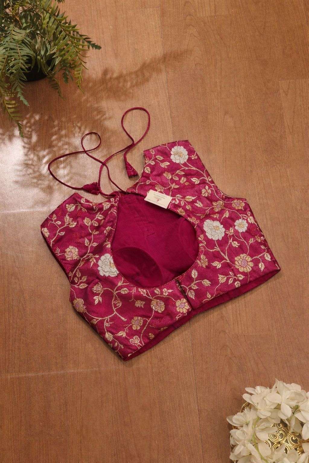Pink Banarasi Silk Flower Design Padded Sona Roopa Blouse - Luxurion World