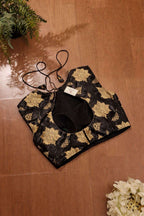 Black Banarasi Silk Flower Design Padded Blouse - Luxurion World