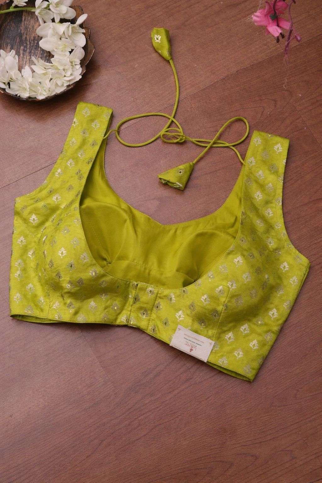 Green Banarasi Silk Small Booti Design Padded Blouse - Luxurion World