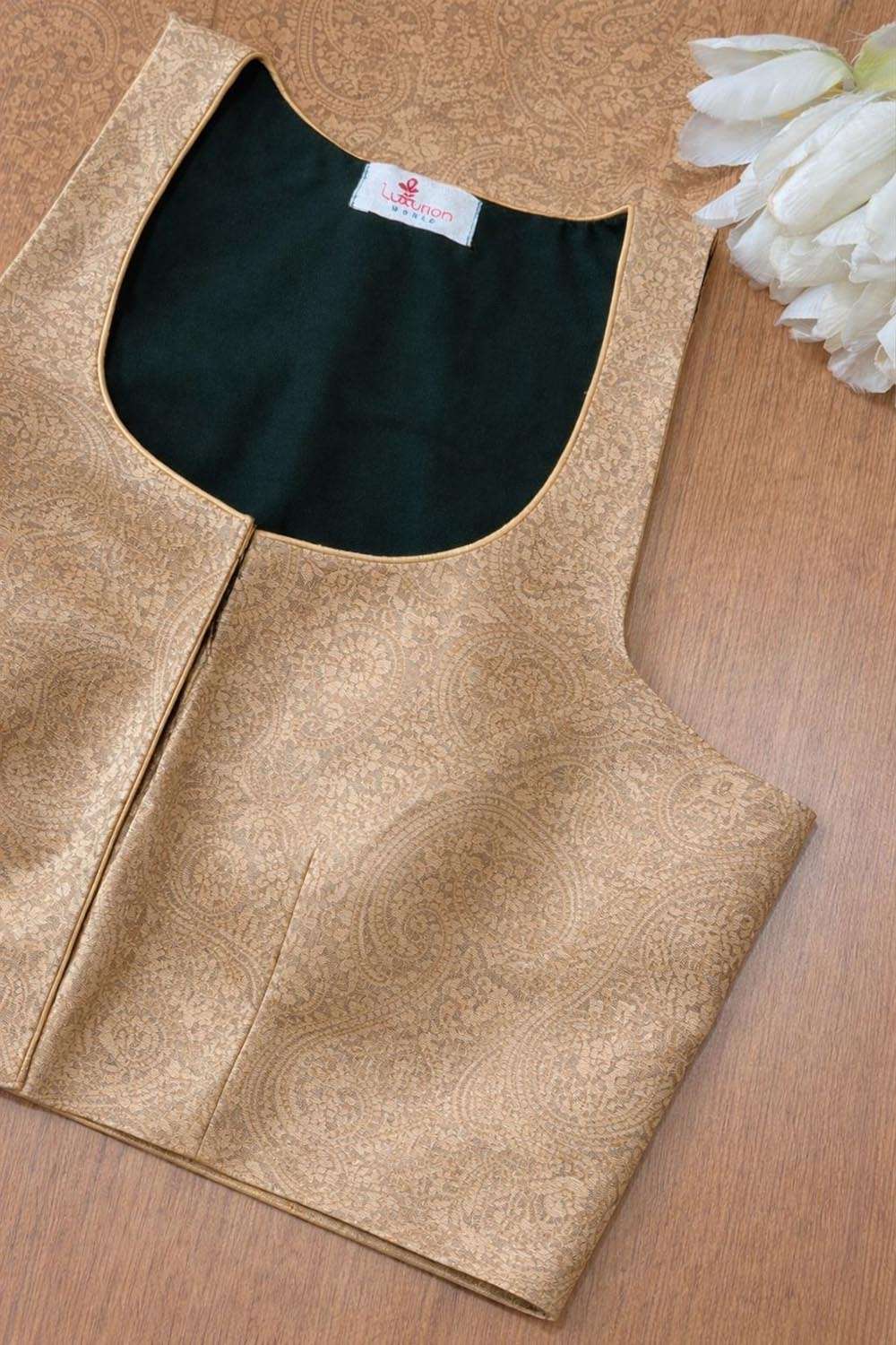 Golden Banarasi Brocade Silk Blouse - Luxurion World