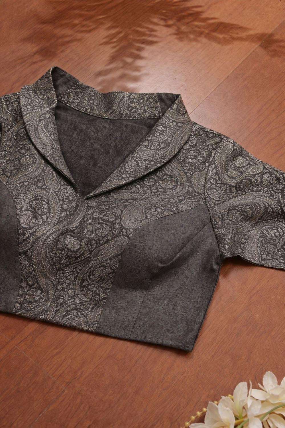Black Banarasi Brocade Silk Blouse - Luxurion World