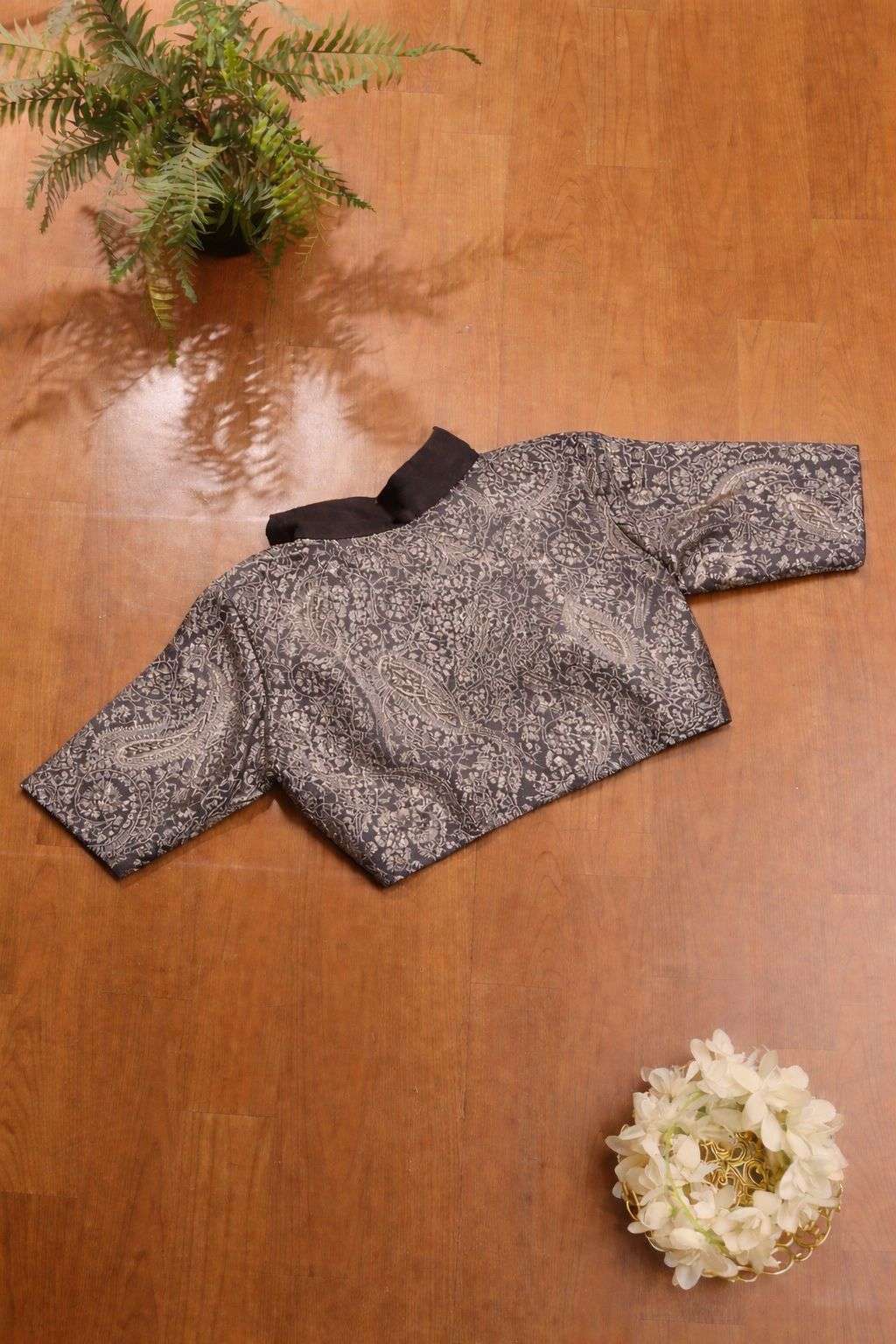 Black Banarasi Brocade Silk Blouse - Luxurion World