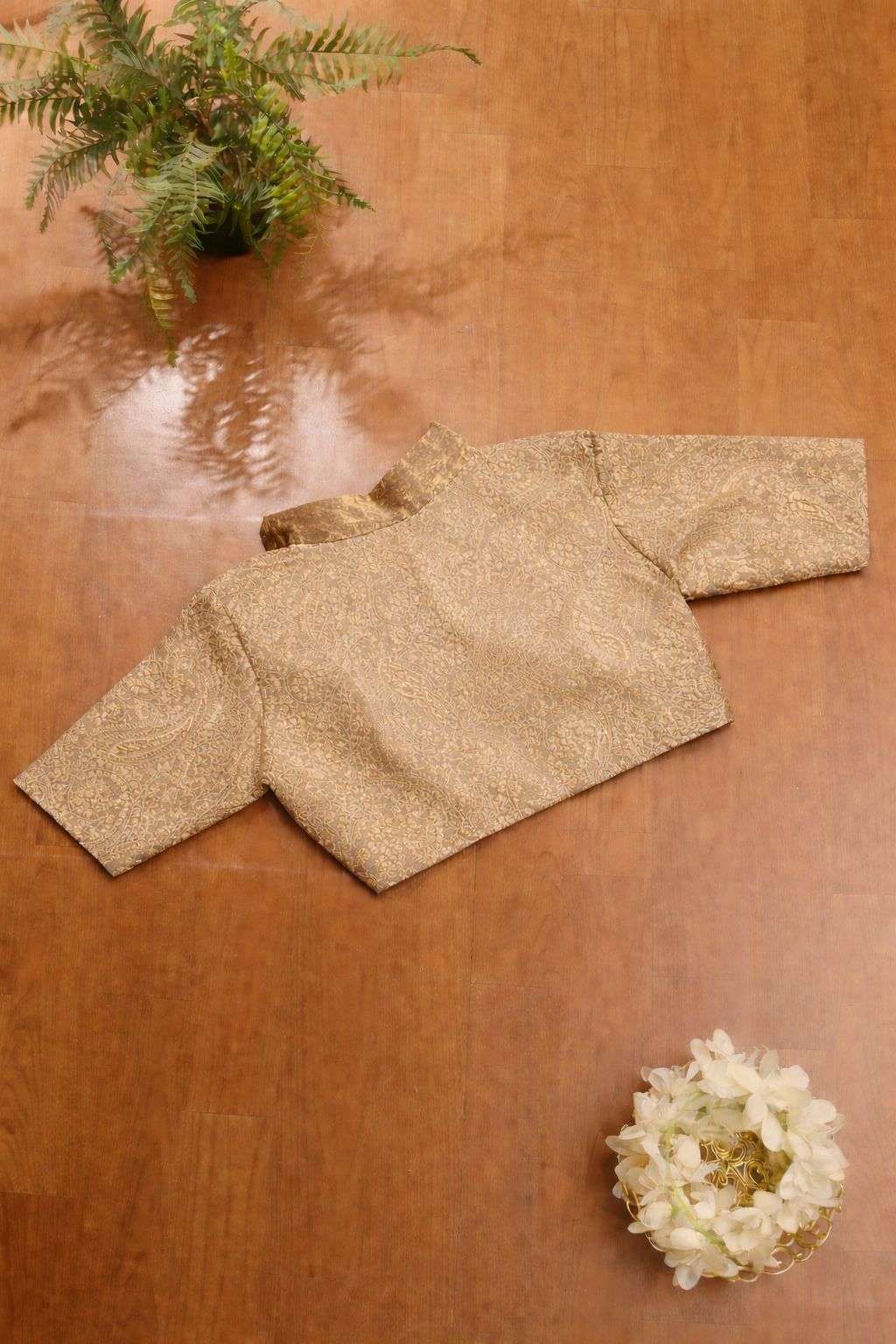 Golden Banarasi Brocade Silk Blouse - Luxurion World
