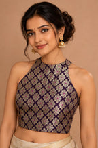 Maroon Banarasi Handloom Pure Katan Silk Halter Neck Blouse