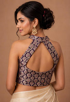 Maroon Banarasi Handloom Pure Katan Silk Halter Neck Blouse