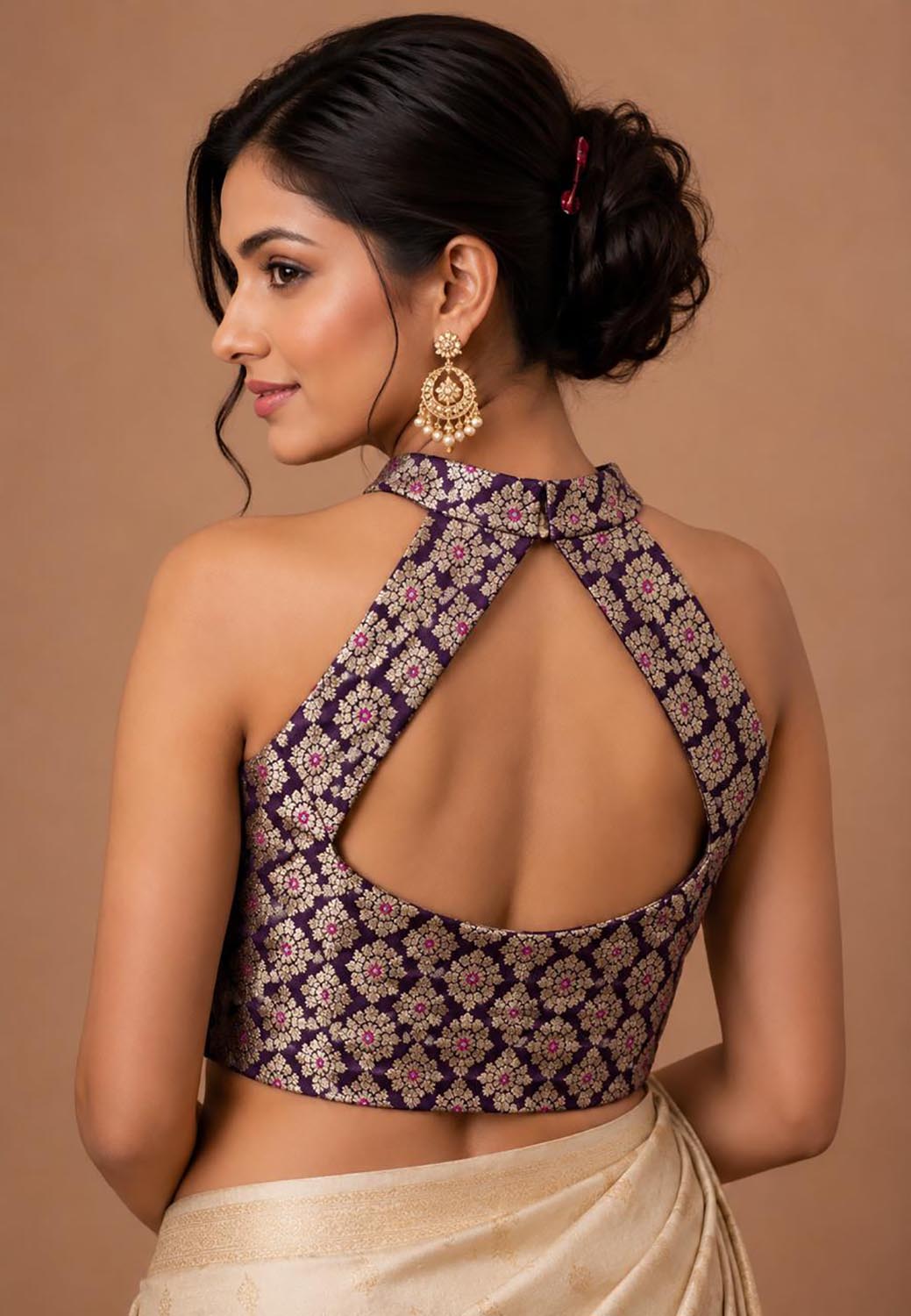 Maroon Banarasi Handloom Pure Katan Silk Halter Neck Blouse