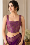 IB1B126071001 Purple Handloom Banarasi Silk Flower Design Meenakari Blouse