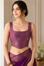 IB1B126071001 Purple Handloom Banarasi Silk Flower Design Meenakari Blouse