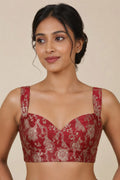 IB1B126071002 Maroon Banarasi Mashru Silk Flower And Bird Design Blouse