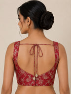 IB1B126071002 Maroon Banarasi Mashru Silk Flower And Bird Design Blouse