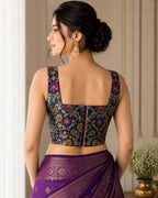 Blue Banarasi Kimkhwab Silk Blouse — Meenakari Flower, Bridal