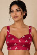 Maroon Banarasi Mashru Silk Blouse — Deer Design, Festive Wear