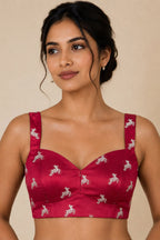 Maroon Banarasi Mashru Silk Blouse — Deer Design, Festive Wear