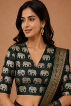 Green Banarasi Silk Blouse — Elephant Design, Sona Roopa, Festive Wear