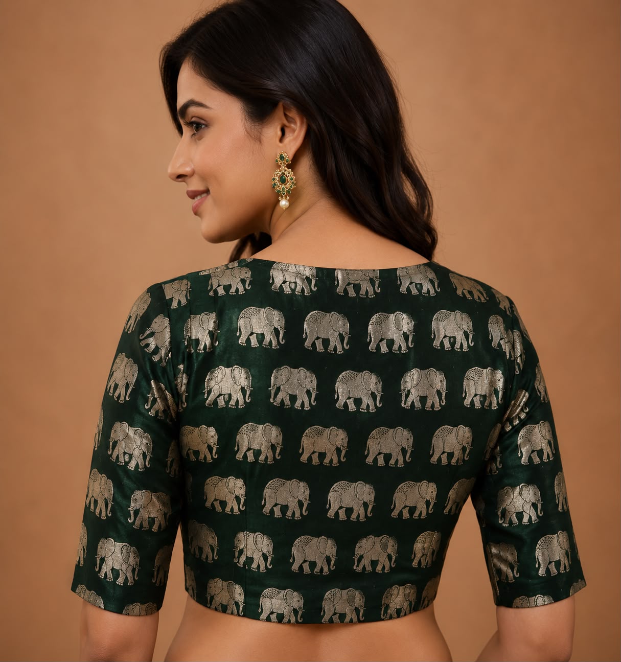 Green Banarasi Silk Blouse — Elephant Design, Sona Roopa, Festive Wear