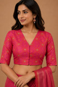 Pink Banarasi Silk Tanchui Blouse — Festive Wear