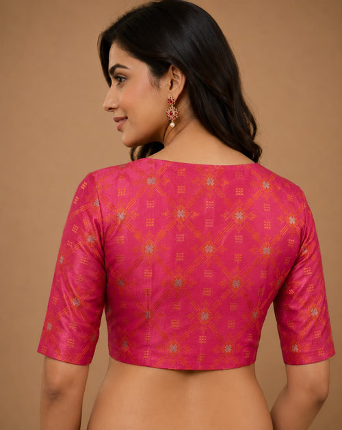 IB1B126071104 Pink Banarasi Silk Tanchui Blouse