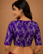 Purple Banarasi Mashru Silk Blouse — Peacock & Flower Design, Festive Wear