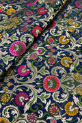 Blue Banarasi Kimkhwab Silk Fabric Meenakari Flower Bridal 1 Mtr